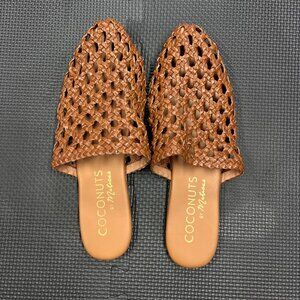 Coconuts By Matisse Woven Leather Mules 8M Brown Slip-On Flats Stylish & Comfort